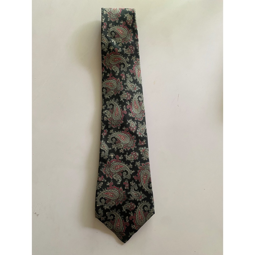 Pierre Cardin Men Paisley Necktie Black Red Gold Silk Blend Classic Designer Tie